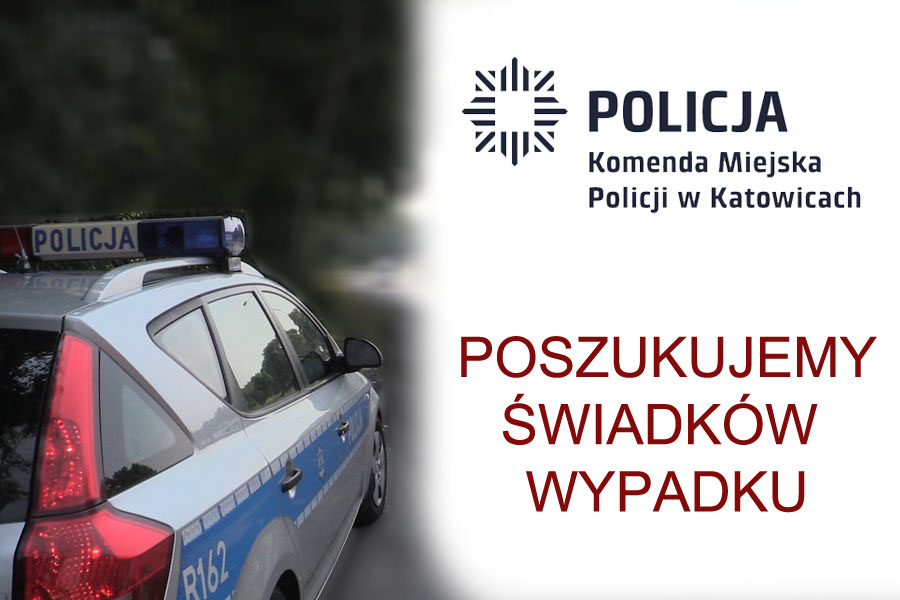 Na zdjęciu widać radiowóz i logo policji oraz informację że Policja poszukuje świadków wypadku 