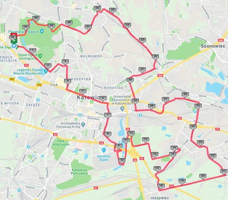 zdjęcie kolorowe" mapa z zaznaczoną trasa maratonu
