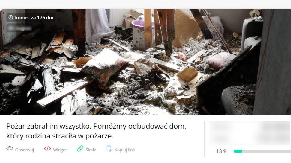 zdjęcie kolorowe: ujęcie pomieszczenia w spalonym domu policjanta