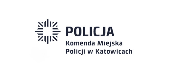Zdjęcie kolorowe: na białym tle napis Komenda Miejska Policji w Katowicach