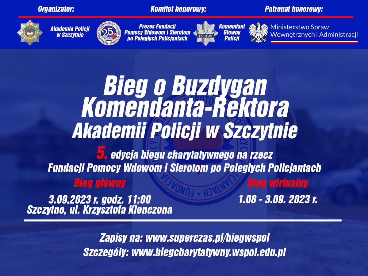 zdjęcie kolorowe: plakat promujący Bieg o Buzdygan Komendanta-Rektora Akademii Policji w Szczytnie.